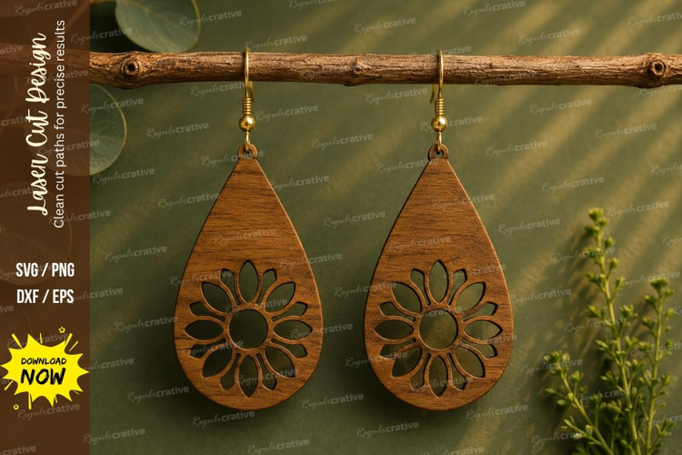 Sunflower Teardrop Earrings Laser Cut SVG File sunflower