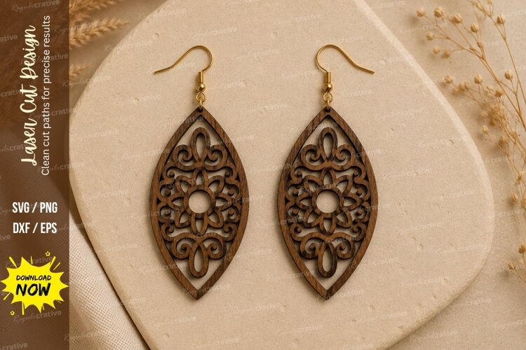 Filigree Teardrop Earrings Laser Cut SVG File filigree example image 1