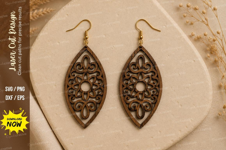 Filigree Teardrop Earrings Laser Cut SVG File filigree