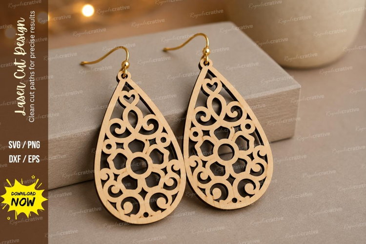 Filigree Teardrop Earrings Laser Cut SVG File filigree earri