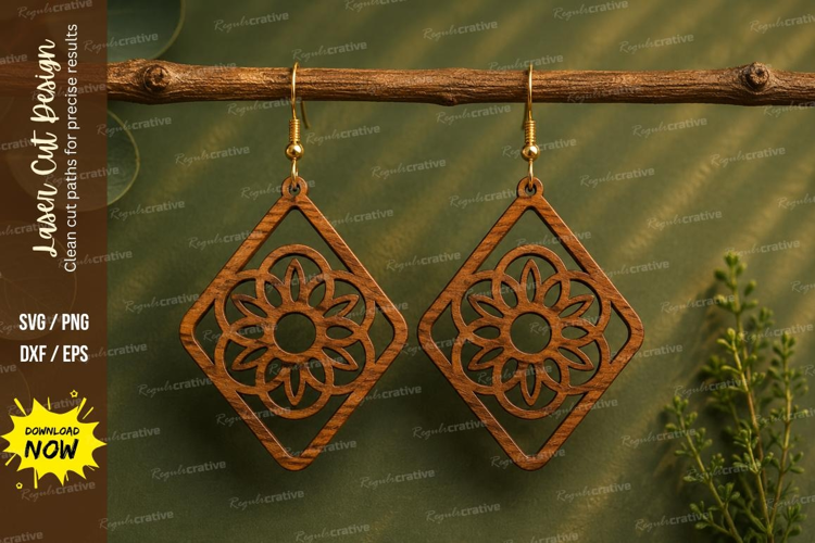 Floral Diamond Earrings Laser Cut SVG File floral earrings