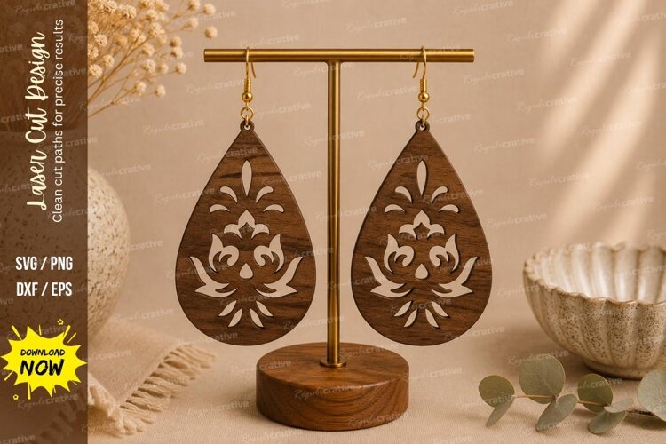 Floral Teardrop Earrings Laser Cut SVG File floral earrings example image 1