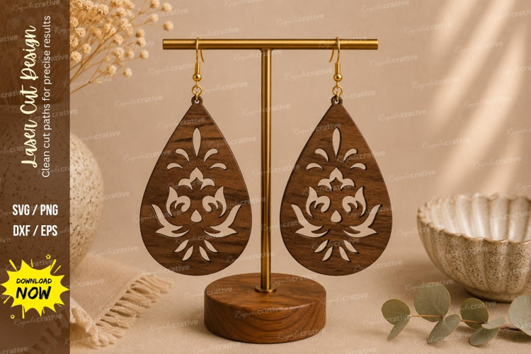 Floral Teardrop Earrings Laser Cut SVG File floral earrings