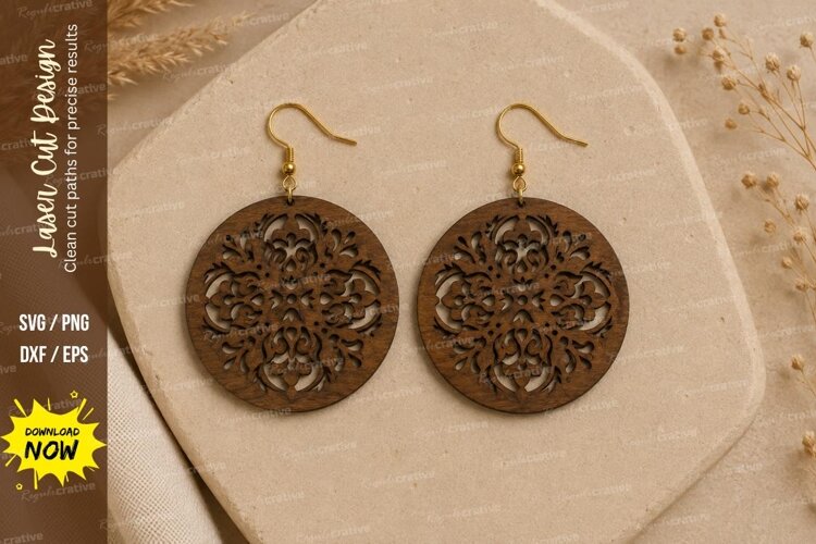 Mandala Round Earrings Laser Cut SVG File mandala earrings example image 1