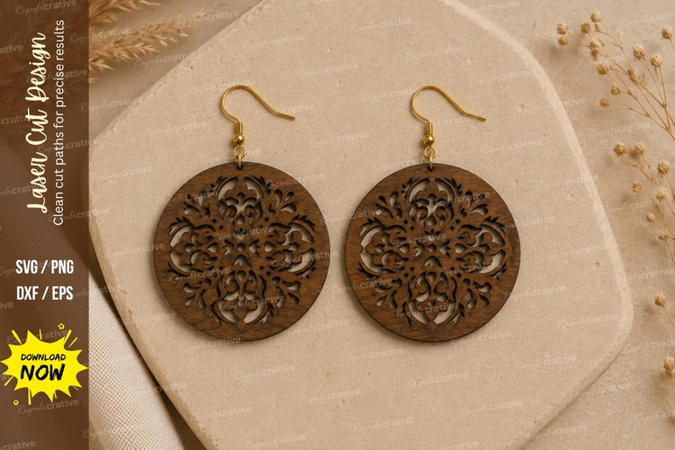 Mandala Round Earrings Laser Cut SVG File mandala earrings
