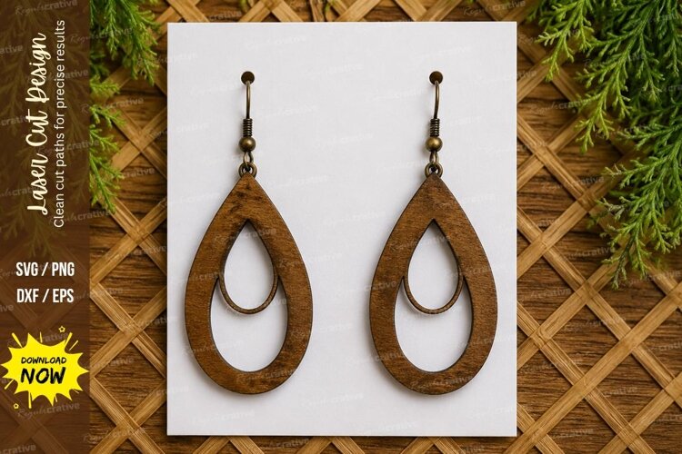 Open Teardrop Earrings Laser Cut SVG File teardrop earrings example image 1