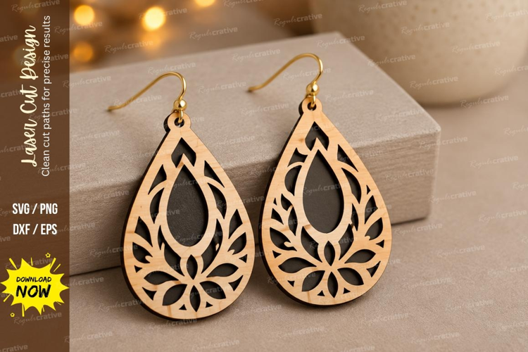 Floral Teardrop Earrings Laser Cut SVG File floral earrings