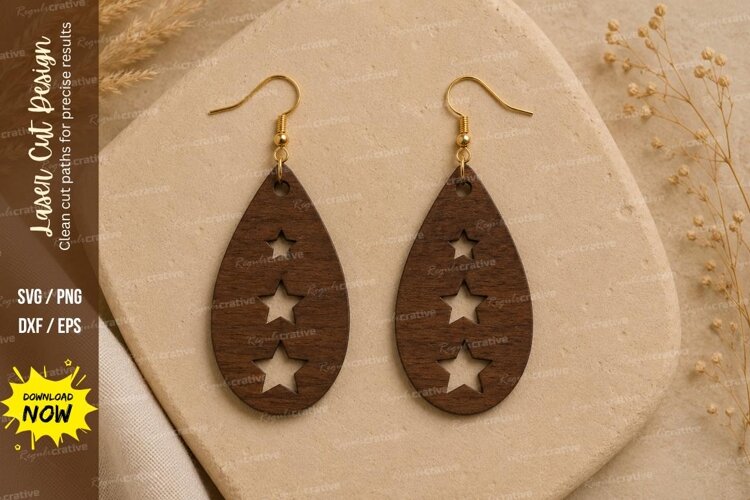 Triple Star Earrings Laser Cut SVG File star earrings svg, example image 1