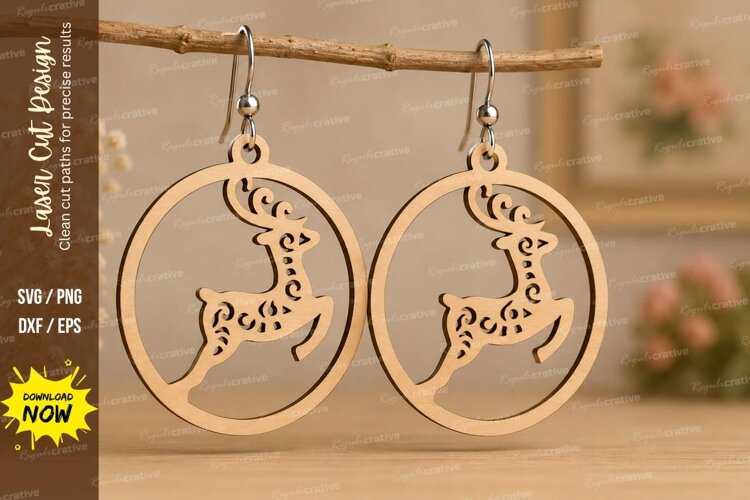Reindeer Christmas Earrings Laser Cut SVG File reindeer earr example image 1