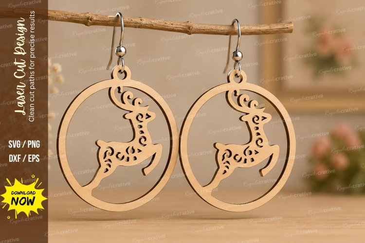 Reindeer Christmas Earrings Laser Cut SVG File reindeer earr