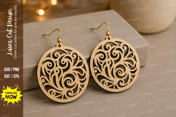 Filigree Round Earrings Laser Cut SVG File filigree earrings