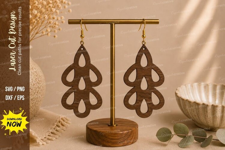 Triple Teardrop Earrings Laser Cut SVG File teardrop earring example image 1