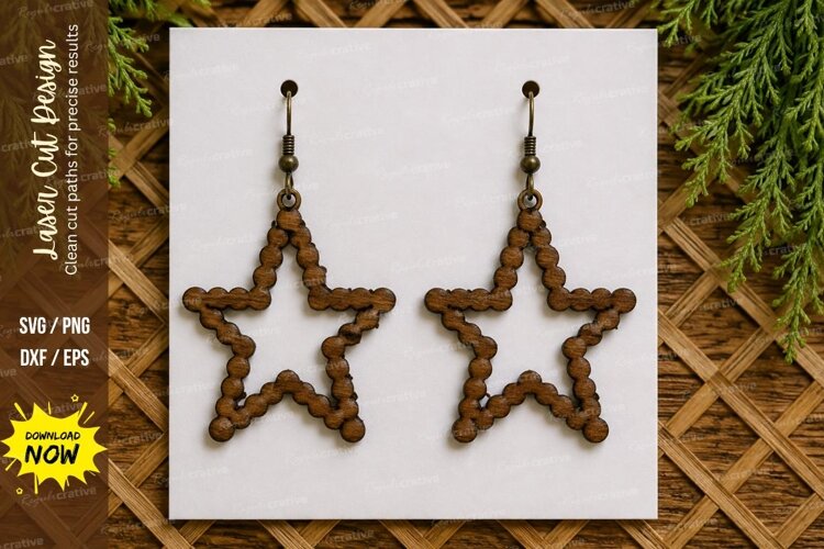 Star Earrings Laser Cut SVG File star earrings svg, wooden example image 1