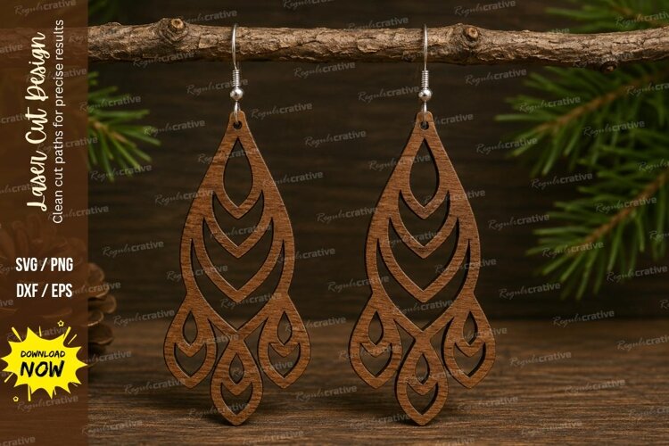 Boho Feather Earrings Laser Cut SVG File feather earrings sv example image 1