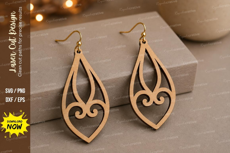 Swirl Teardrop Earrings Laser Cut SVG File swirl earrings sv