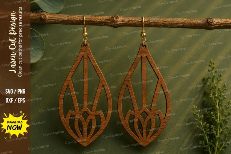 Lotus Leaf Earrings Laser Cut SVG File lotus earrings svg, example image 1