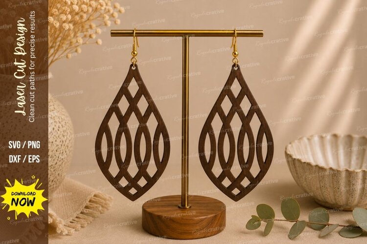 Lattice Teardrop Earrings Laser Cut SVG File lattice earring example image 1