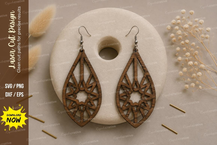 Floral Teardrop Earrings Laser Cut SVG File floral earrings