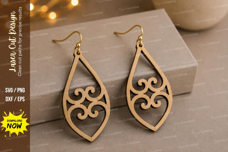 Swirl Teardrop Earrings Laser Cut SVG File swirl earrings sv
