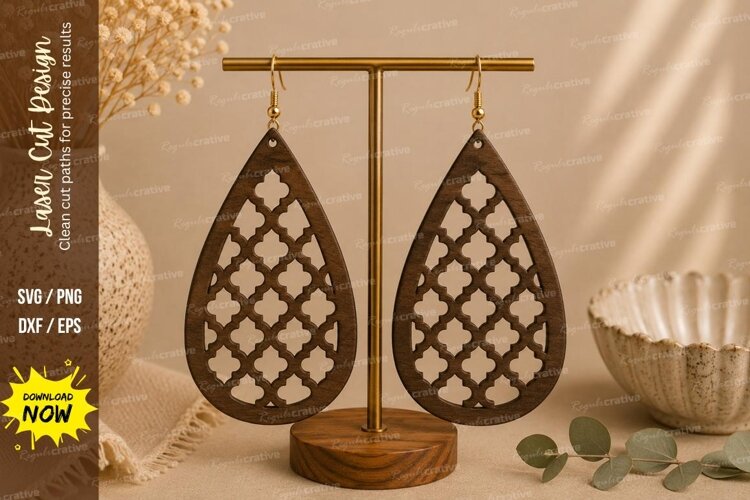 Lattice Teardrop Earrings Laser Cut SVG File lattice earring example image 1