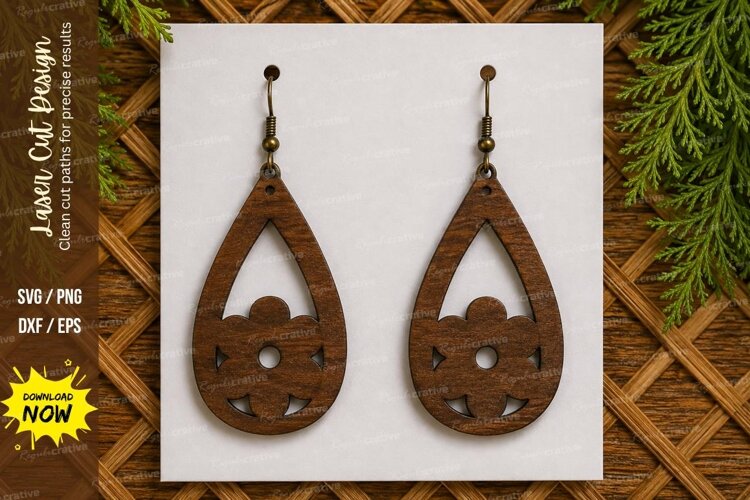 Teardrop Cutout Earrings Laser Cut SVG File teardrop earring example image 1