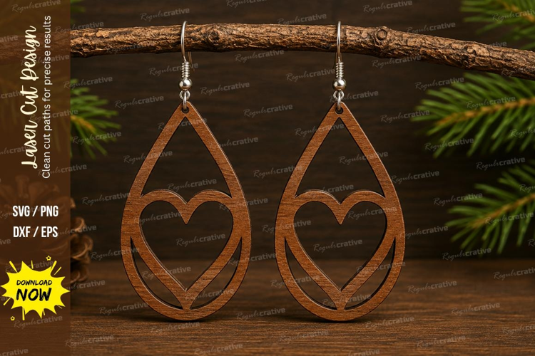Heart Teardrop Earrings Laser Cut SVG File heart earrings sv