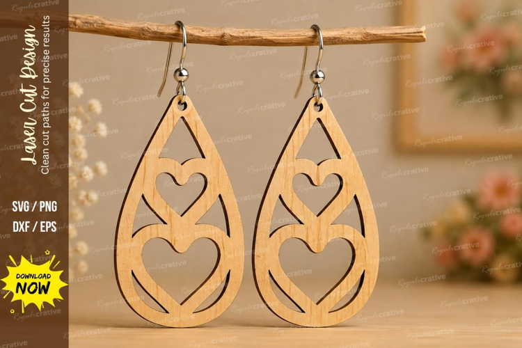 Heart Cutout Earrings Laser Cut SVG File heart earrings svg,