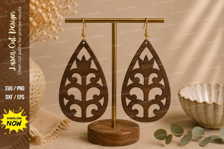 Ornamental Teardrop Earrings Laser Cut SVG File ornamental