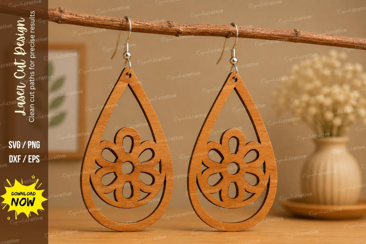 Flower Teardrop Earrings Laser Cut SVG File flower earrings