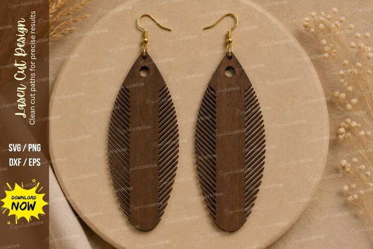 Engraved Feather Earrings Laser Cut SVG File feather earring example image 1