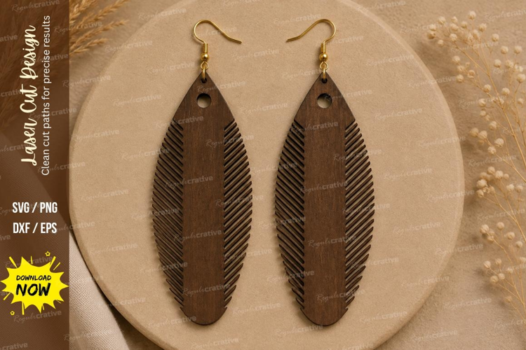 Engraved Feather Earrings Laser Cut SVG File feather earring