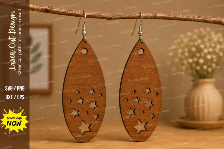 Star Cutout Earrings Laser Cut SVG File star earrings svg,