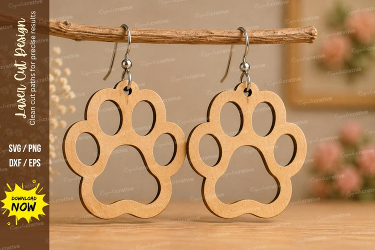 Paw Print Earrings Laser Cut SVG File paw print earrings svg