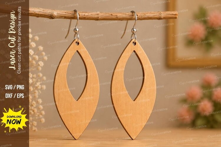 Modern Leaf Drop Earrings Laser Cut SVG File leaf earrings example image 1