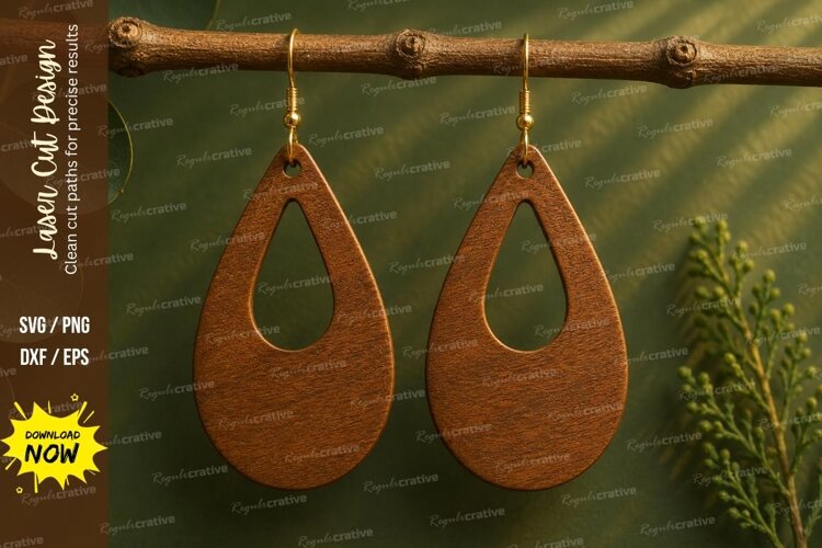 Open Teardrop Earrings Laser Cut SVG File teardrop earrings example image 1