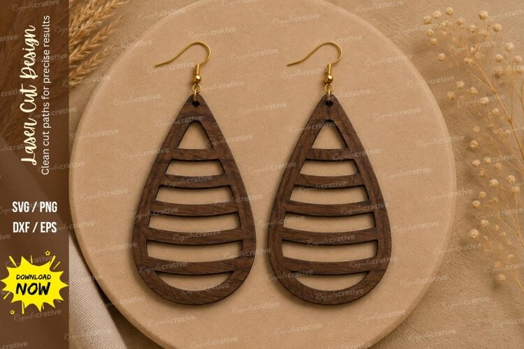 Striped Teardrop Earrings Laser Cut SVG File striped earring example image 1