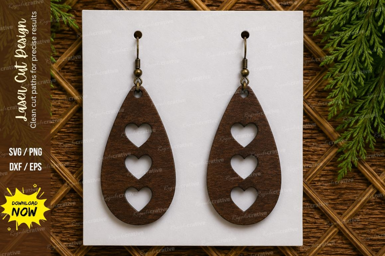 Heart Teardrop Earrings Laser Cut SVG File heart earrings sv