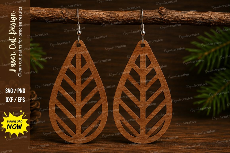 Leaf Teardrop Earrings Laser Cut SVG File leaf earrings svg,
