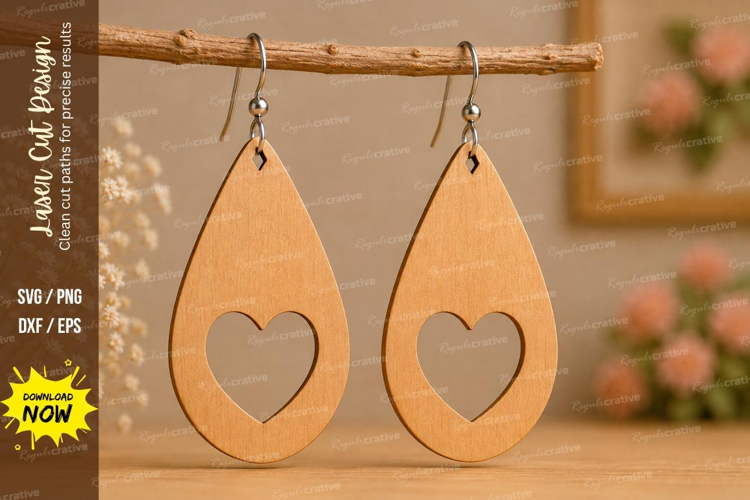 Heart Cutout Drop Earrings Laser Cut SVG File heart earrings