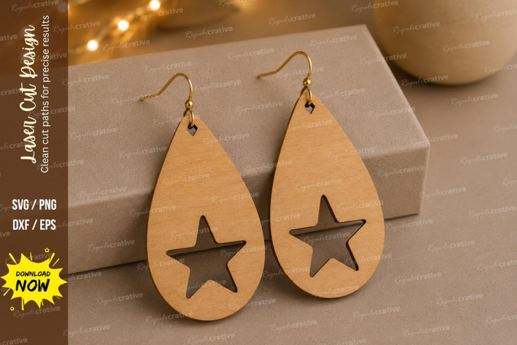 Star Teardrop Earrings Laser Cut SVG File star earrings svg,