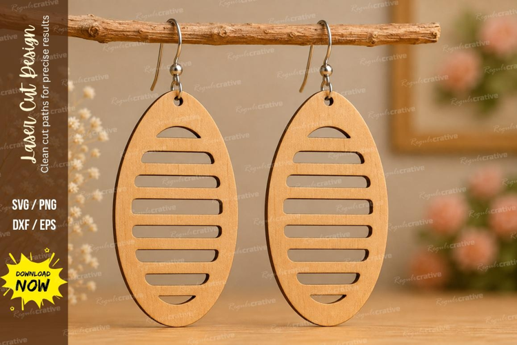 Striped Oval Earrings Laser Cut SVG File striped earrings sv