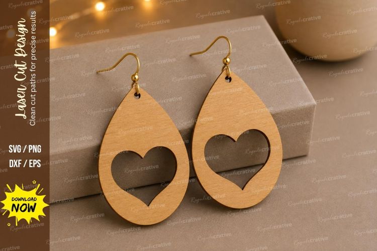 Heart Teardrop Earrings Laser Cut SVG File heart earrings sv