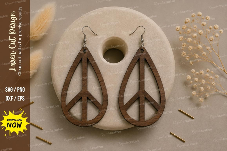 Peace Sign Teardrop Earrings Laser Cut SVG File peace earrin