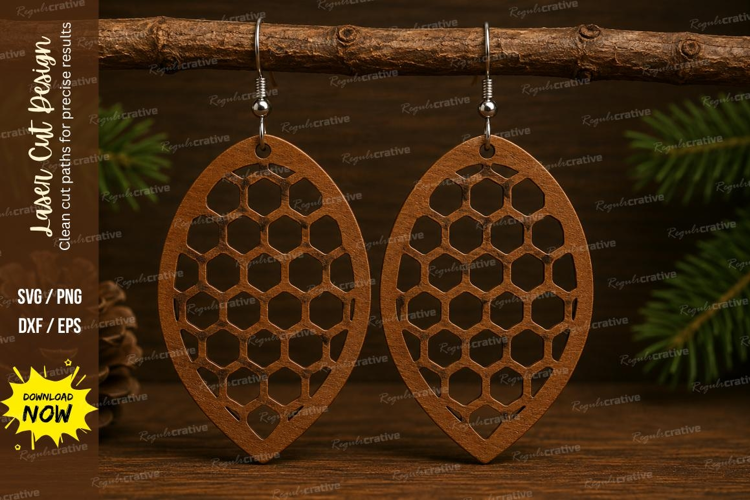 Honeycomb Oval Earrings Laser Cut SVG File honeycomb earring