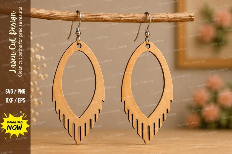 Fringe Oval Earrings Laser Cut SVG File fringe earrings svg, example image 1