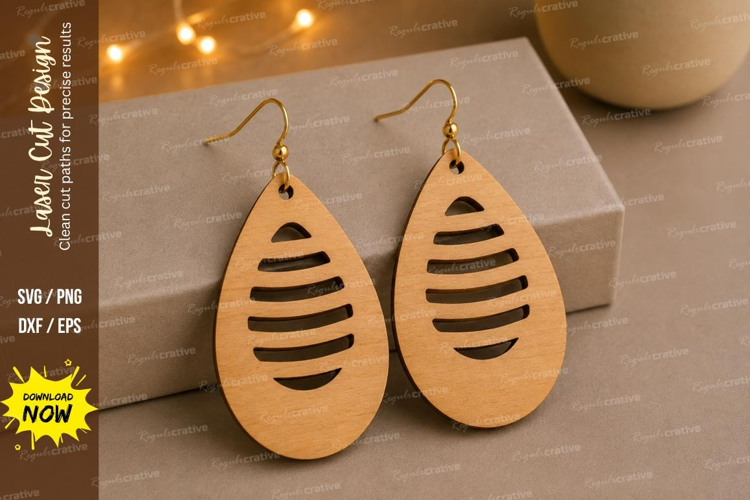 Striped Teardrop Earrings Laser Cut SVG File striped teardro
