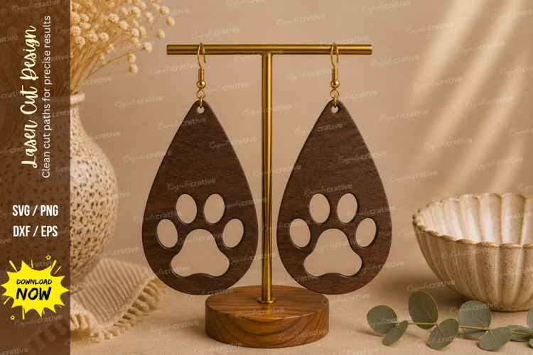 Paw Print Earrings Laser Cut SVG File paw print earrings,