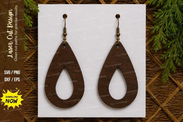 Long Teardrop Earrings Laser Cut SVG File long teardrop earr example image 1