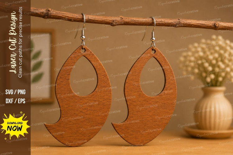 Curved Teardrop Earrings Laser Cut SVG File curved earrings