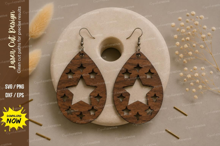 Star Teardrop Earrings Laser Cut SVG File star earrings svg,